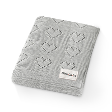 Load image into Gallery viewer, 100% Luxury Cotton Swaddle Receiving Baby Blanket - Heart: Denim Blue