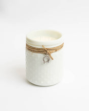 Load image into Gallery viewer, Vintage White Hobnail Candle with Winter/Holiday-Theme Charm: Balsam Fir / Christmas Tree