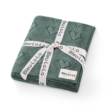 Load image into Gallery viewer, 100% Luxury Cotton Swaddle Receiving Baby Blanket - Heart: Denim Blue