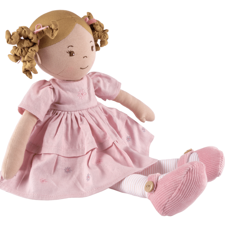 Amelia Lt. Brown Hair Doll in Pink Linen Dress w Display Box