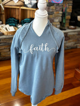 Load image into Gallery viewer, Faith- Hooded V-neck Sweatshirt in Blue