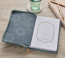 Load image into Gallery viewer, Be Still and Know Teal Floral Faux Leather Classic Journal with Zipper Closure - Psalm 46:10