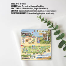 Load image into Gallery viewer, Tennessee State Illustrated Map Ceramic Coasters