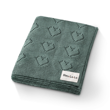 Load image into Gallery viewer, 100% Luxury Cotton Swaddle Receiving Baby Blanket - Heart: Denim Blue