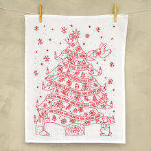Load image into Gallery viewer, Joy to the World Christmas Tea Towel in Red