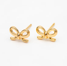 Load image into Gallery viewer, The Lela bow 18k gold plated stud earrings dainty
