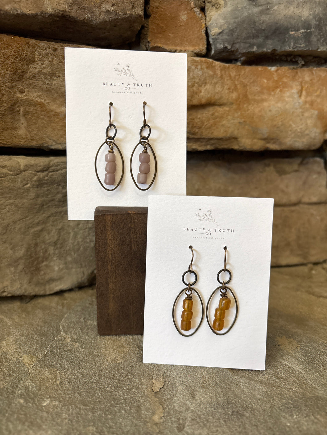 Grace Java Glass Earrings in Natural Brass