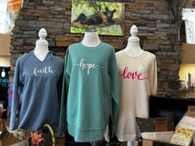 Load image into Gallery viewer, Faith- Hooded V-neck Sweatshirt in Blue

