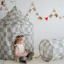 Load image into Gallery viewer, Kids Play Tent Castle with Recycled Fabric - Prints: Gingham Beige
