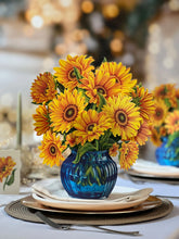 Load image into Gallery viewer, Sunflowers in blue vase
