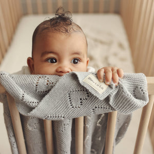 100% Luxury Cotton Swaddle Receiving Baby Blanket - Heart: Denim Blue