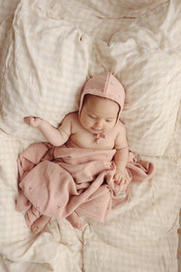 100% Organic Cotton Luxury Organic Blanket + Bonnet Hat Set: Purple