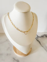 Load image into Gallery viewer, Paperclip necklace with open heart charm|18k gld plated
