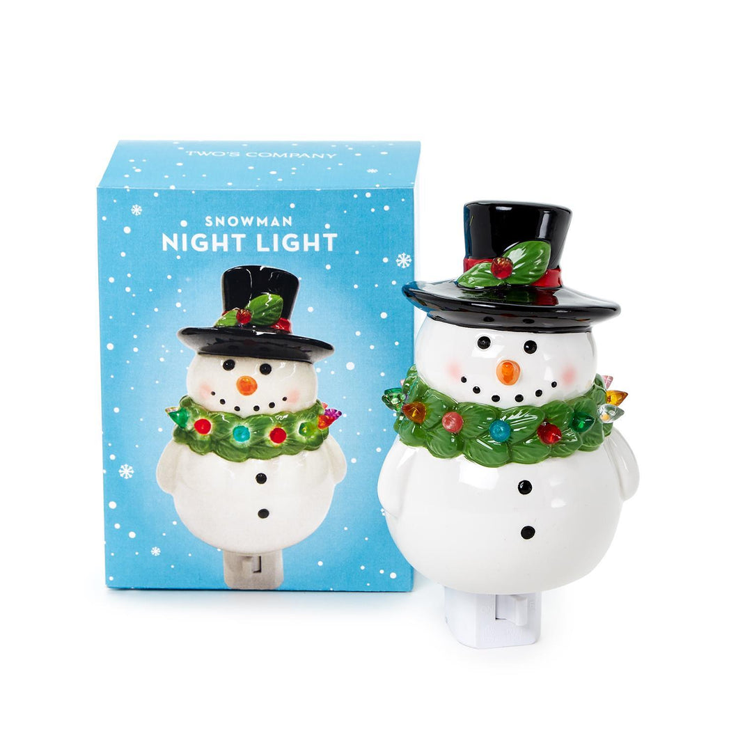 Snowman with Holiday Wreath Hand-Painted Nightlight