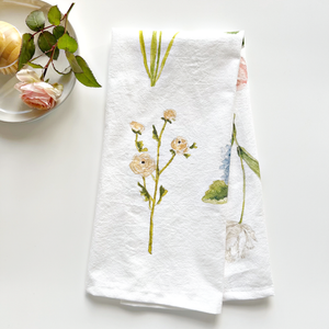 Garden flowers tea towel