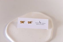Load image into Gallery viewer, The Lela bow 18k gold plated stud earrings dainty
