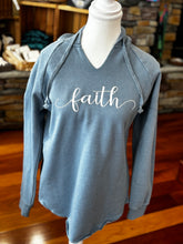 Load image into Gallery viewer, Faith- Hooded V-neck Sweatshirt in Blue
