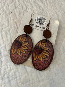 Sunflower Wooden Drop Earrings