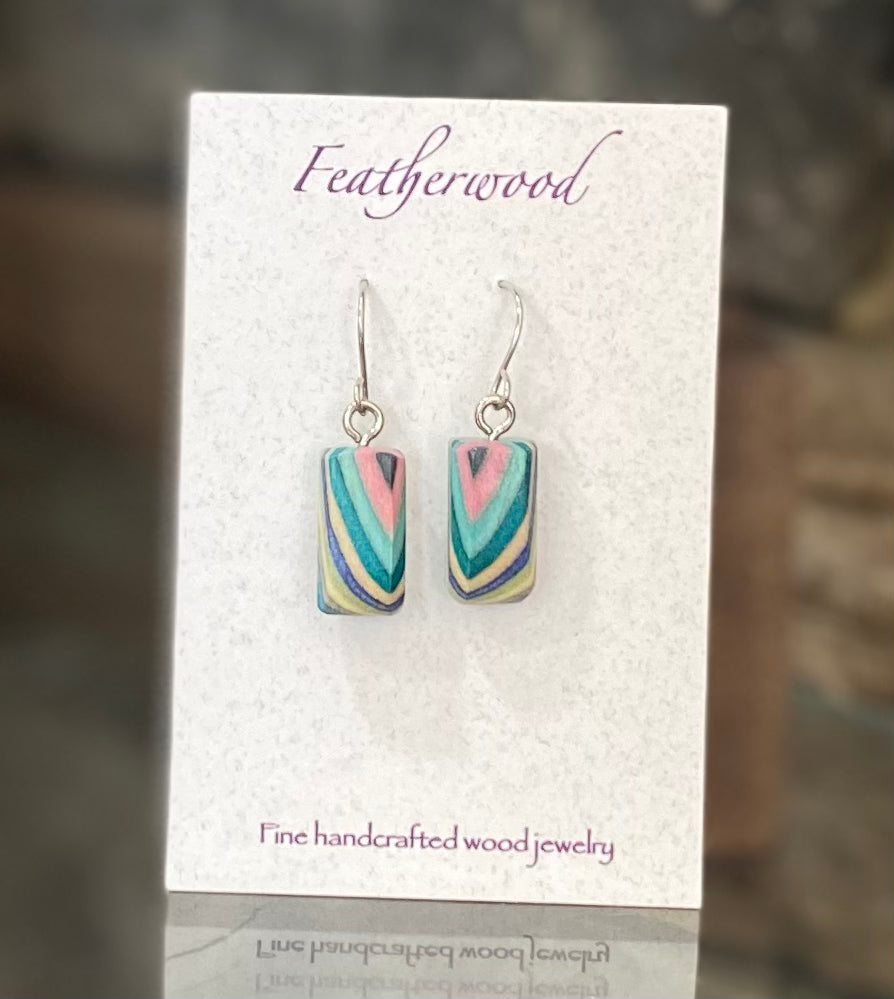 Tiny Rectangle Featherwood Earrings