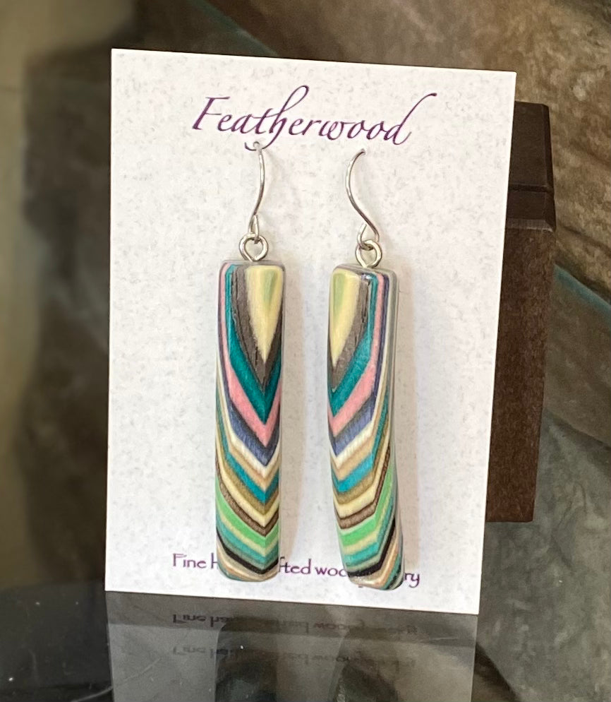 Long Rectangle Featherwood Earrings