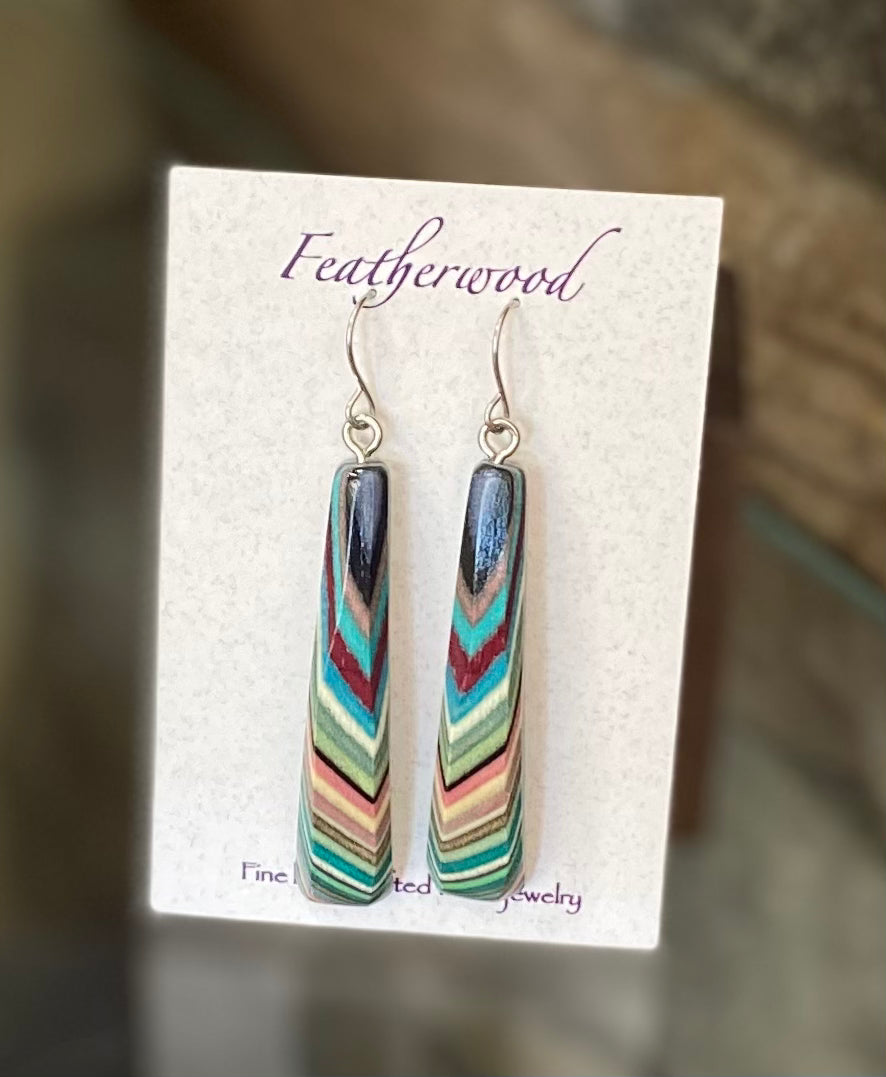 Long Triangle Featherwood Earrings