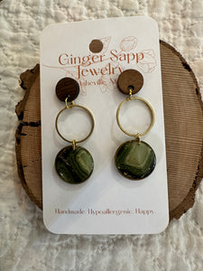 Green Agate Two Circle dangle earring