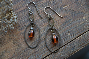 Amber Earrings in Natural Brass