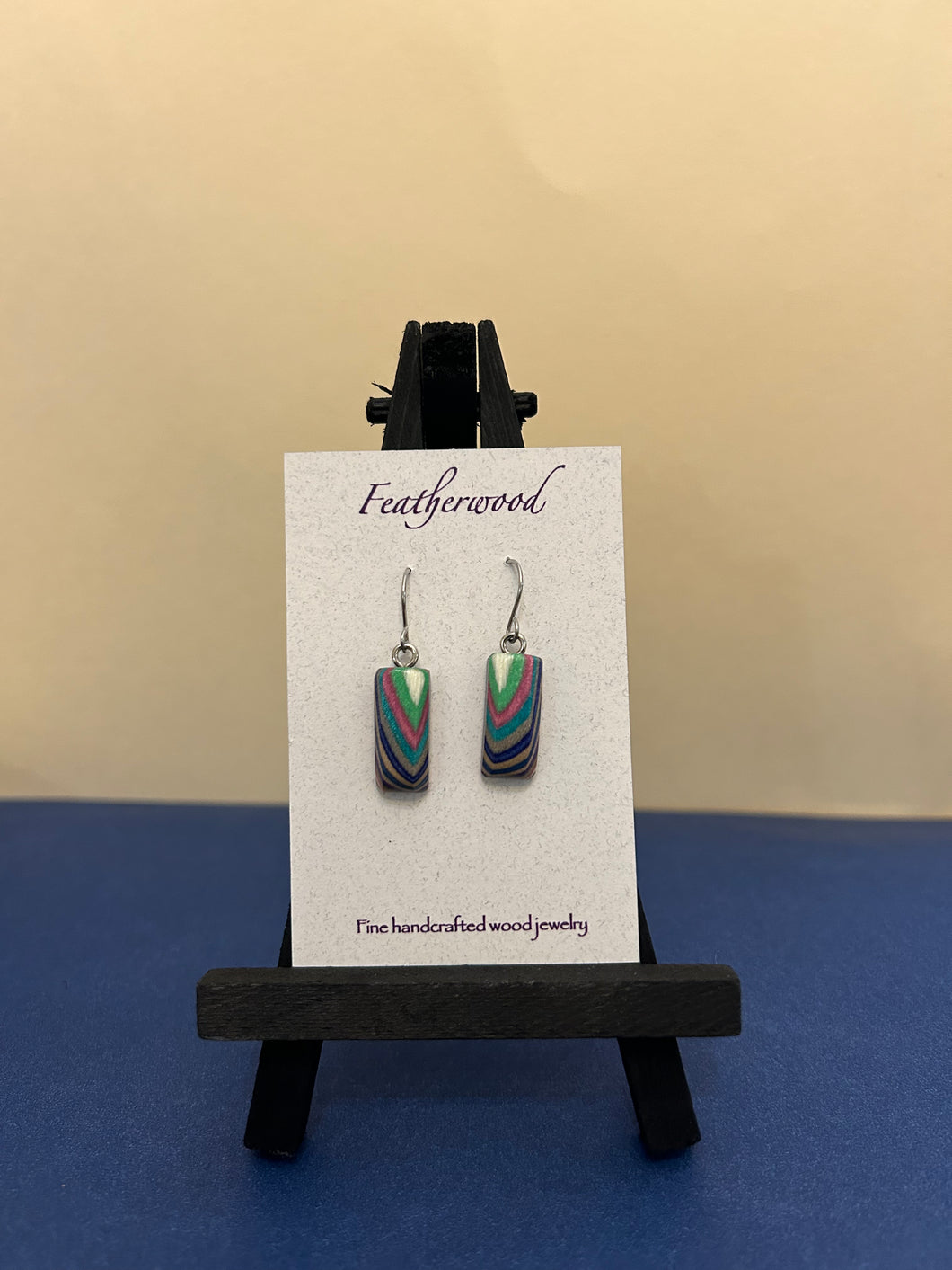 Tiny Rectangle Featherwood Earrings