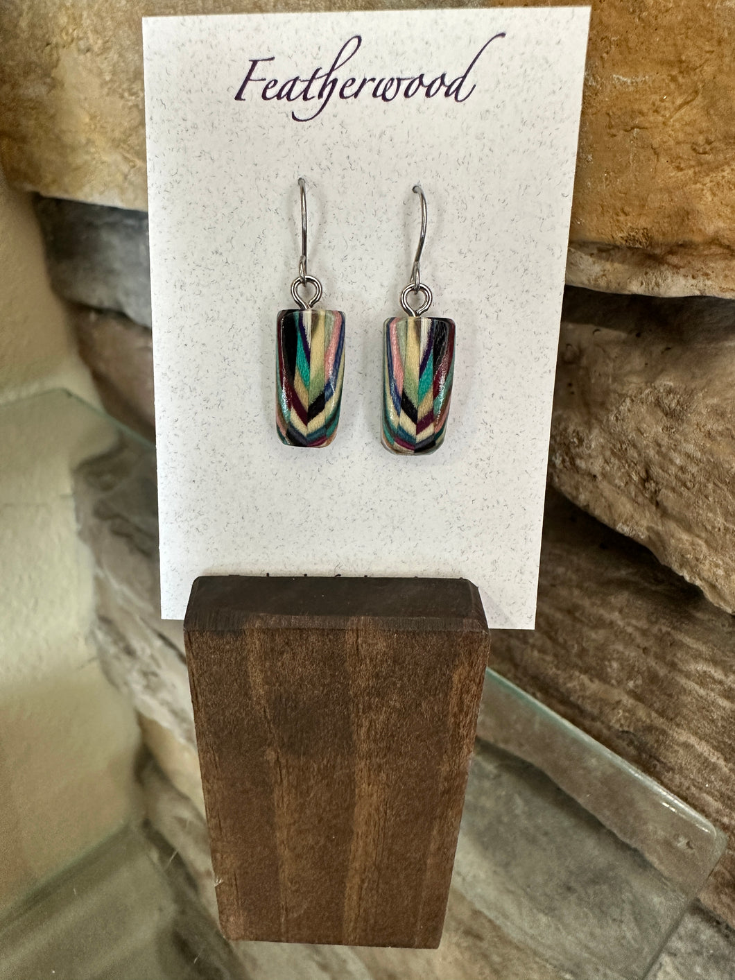 Short Rectangle Featherwood Earrings