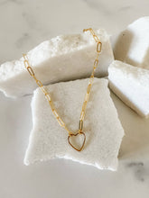 Load image into Gallery viewer, Paperclip necklace with open heart charm|18k gld plated
