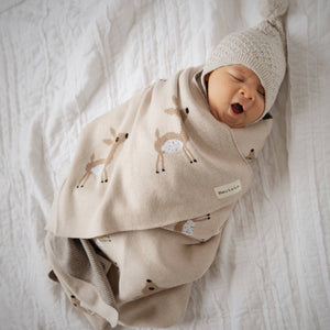 100% Luxury Cotton Swaddle Receiving Baby Blanket - Deer: Taupe