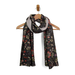 Black Whimsical Floral Scarf