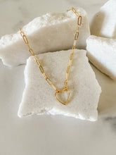 Load image into Gallery viewer, Paperclip necklace with open heart charm|18k gld plated
