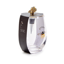 Load image into Gallery viewer, Queen Bee Stemless Wine Glass with Jeweled Bee Wine Stopper
