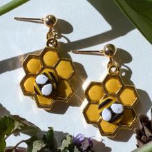 Load image into Gallery viewer, Medium Honeycomb Bee Earrings
