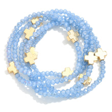 Load image into Gallery viewer, Dainty Faceted Glass Stacking Bracelets with Delicate Cross Accent
