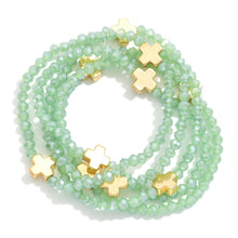 Load image into Gallery viewer, Dainty Faceted Glass Stacking Bracelets with Delicate Cross Accent
