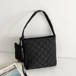 Quilted Puffer Tote Bag With Matching Wristlet