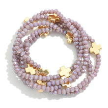 Load image into Gallery viewer, Dainty Faceted Glass Stacking Bracelets with Delicate Cross Accent
