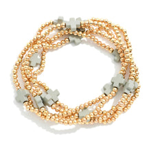 Load image into Gallery viewer, Dainty Faceted Glass Stacking Bracelets with Delicate Cross Accent
