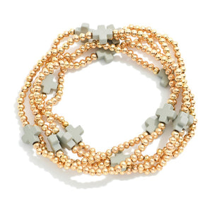 Dainty Faceted Glass Stacking Bracelets with Delicate Cross Accent