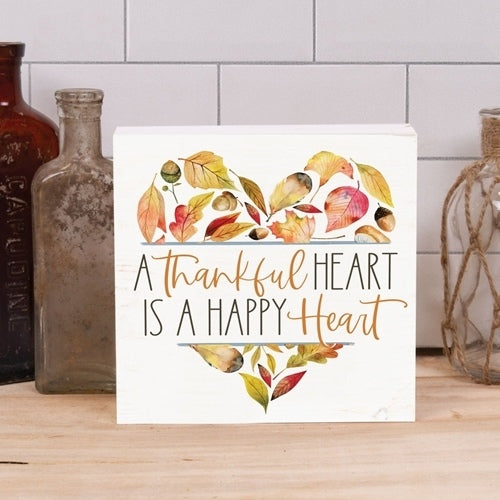 A Thankful Heart Is A Happy Heart Fall Barnhouse Wood Block Décor