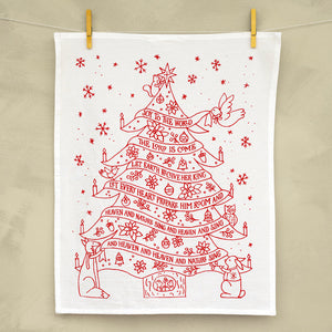 Joy to the World Christmas Tea Towel in Red