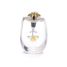 Load image into Gallery viewer, Queen Bee Stemless Wine Glass with Jeweled Bee Wine Stopper

