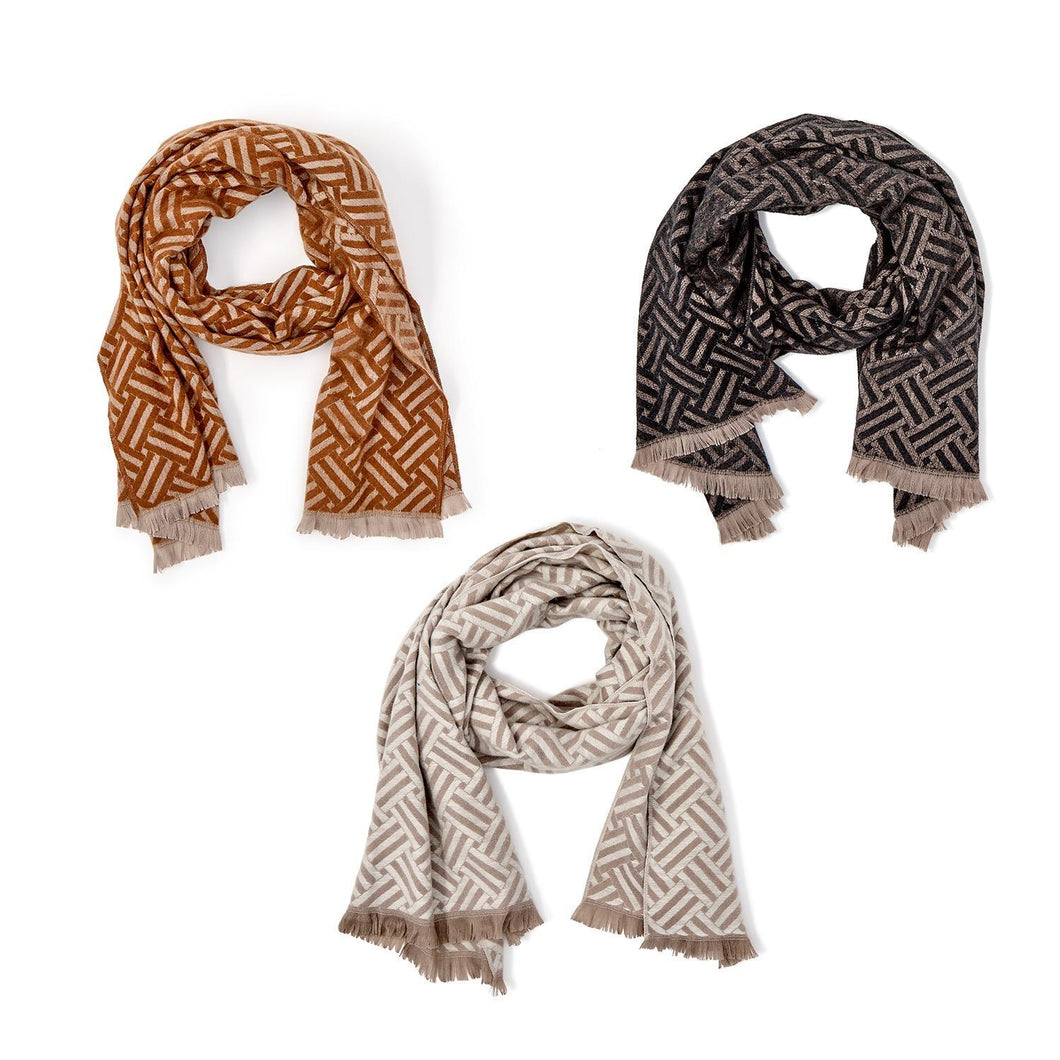 Prestigious Woven Double Sided Scarf with Eyelash Fringe Edge