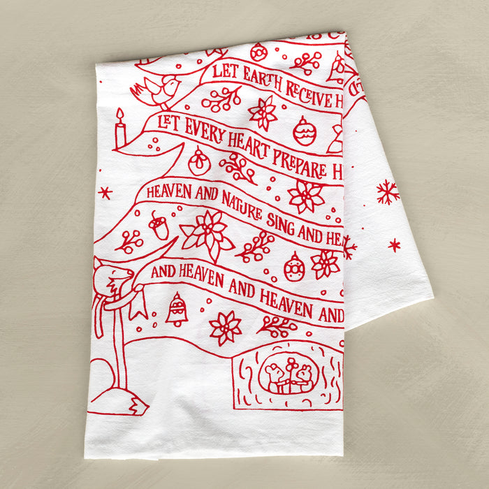 Joy to the World Christmas Tea Towel in Red