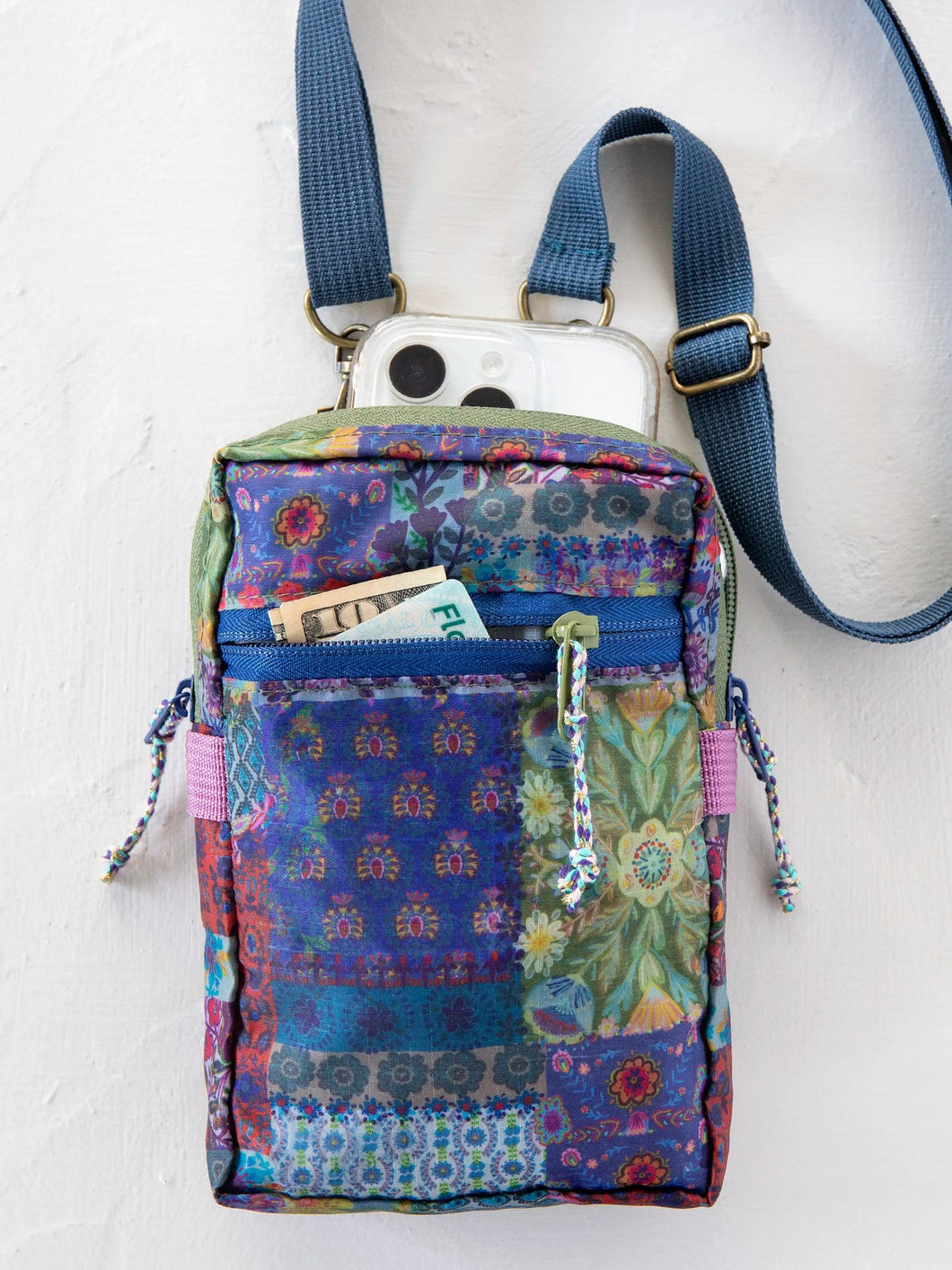 8-in-1 Pocket Crossbody- Blue Patchwork