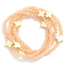 Load image into Gallery viewer, Dainty Faceted Glass Stacking Bracelets with Delicate Cross Accent
