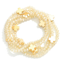 Load image into Gallery viewer, Dainty Faceted Glass Stacking Bracelets with Delicate Cross Accent
