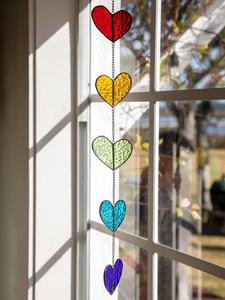 Rainbow Hearts Stained Glass Sun Catcher